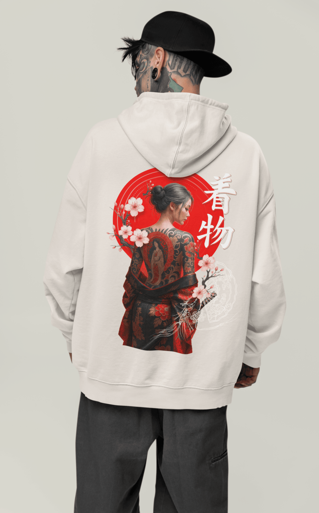 Oversized Hoodie – Kimono tattooed Geisha