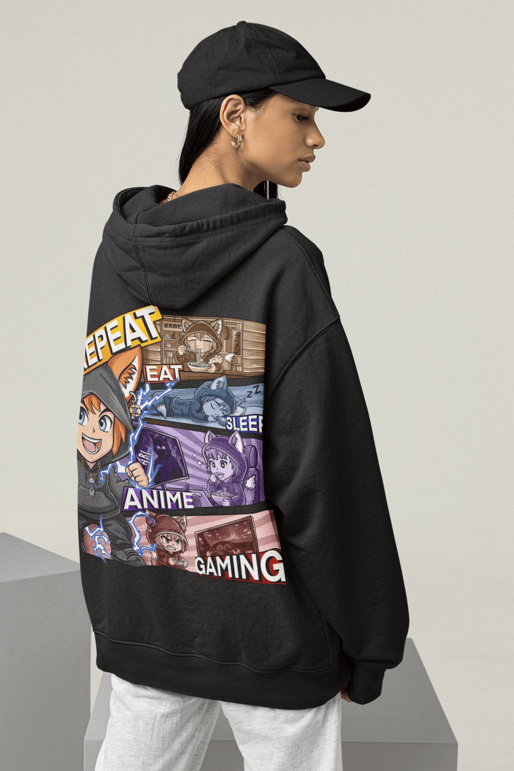 Oversized Hoodie – Eat. Sleep. Anime. Gaming. Repeat.